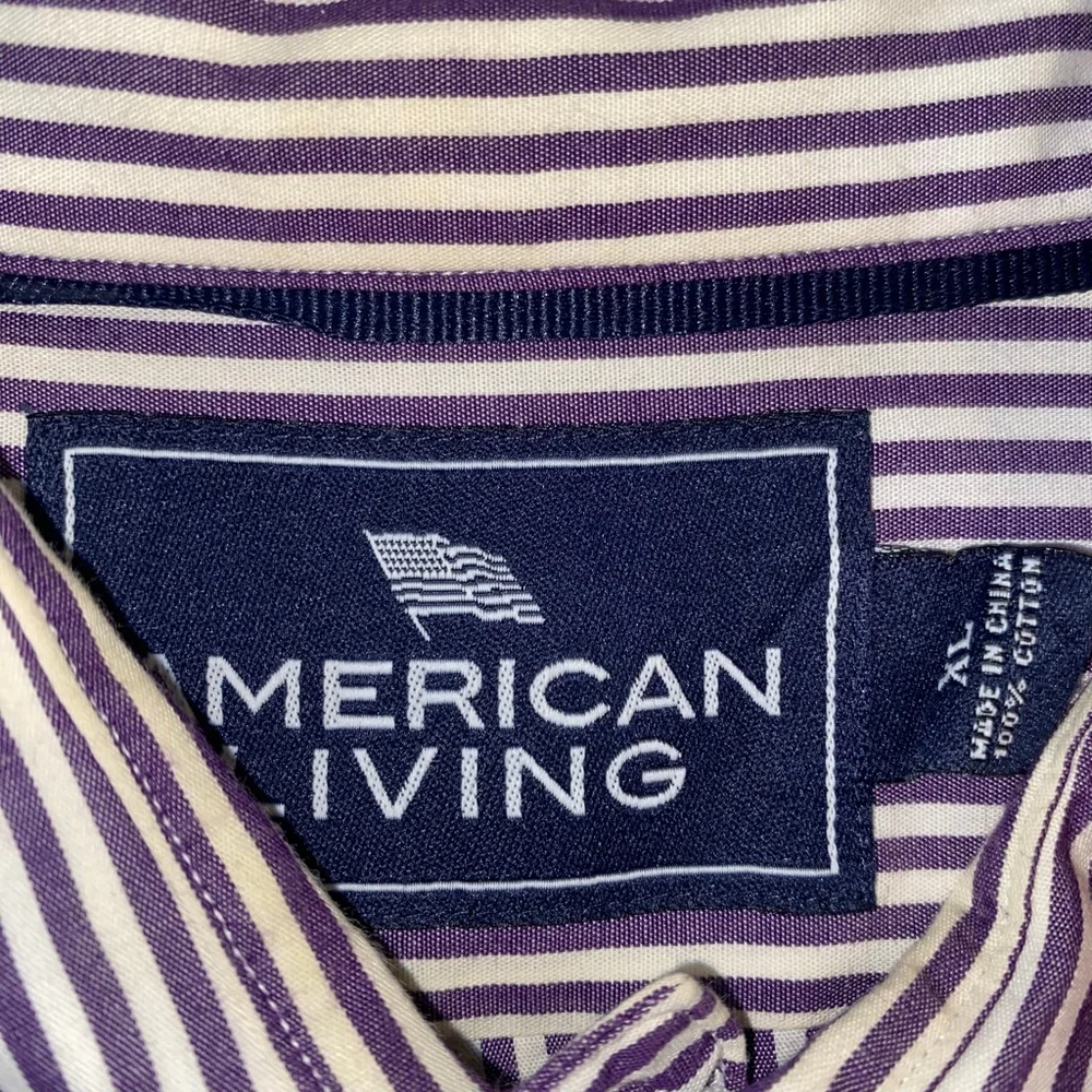 Men’s AMERICAN LIVING 100% Cotton Button Down Shirt XL Purple & White Striped